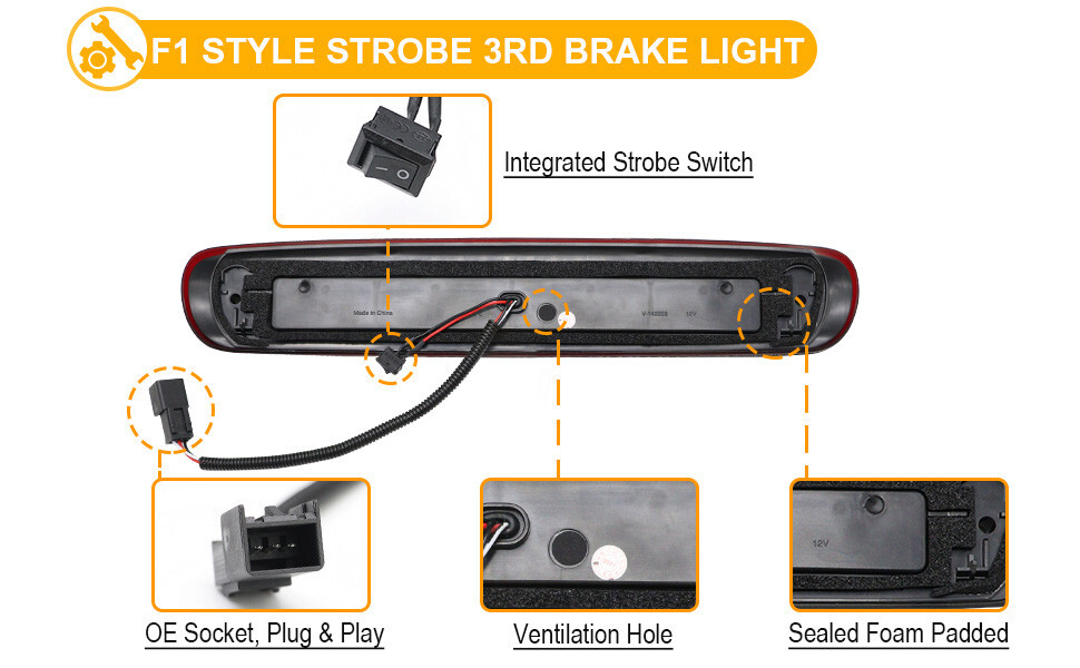 High Mount 3rd Brake Stop Light Compatible with 2007-2013 Chevy Silverado