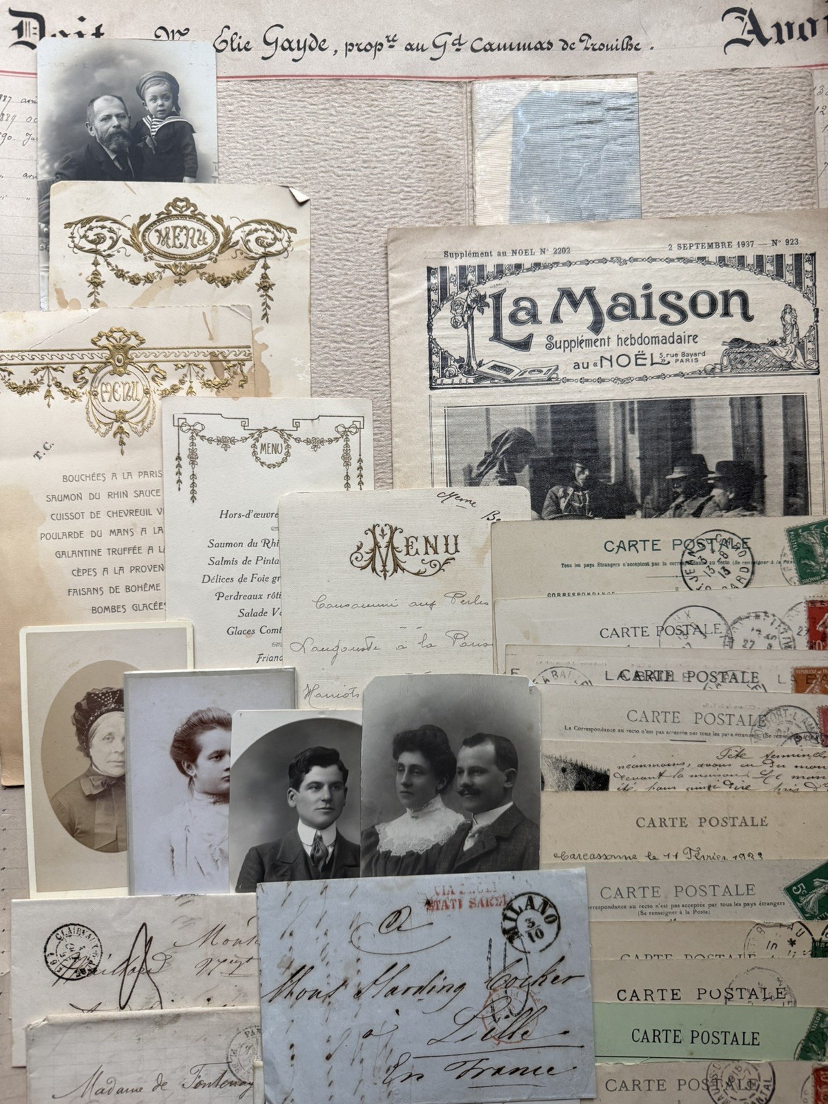 Large Lot Antique Vintage Authentic French Ephemera - Handwritten Letters Photos