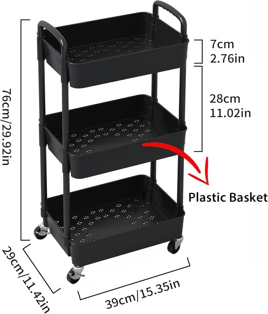 Black Multi-Functional Rolling Cart with Lockable Wheels - Perfect for Any Space