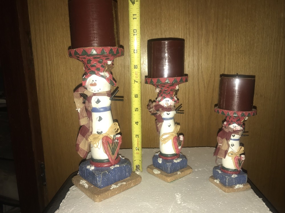 3 Snowman candle pillars w/ candles