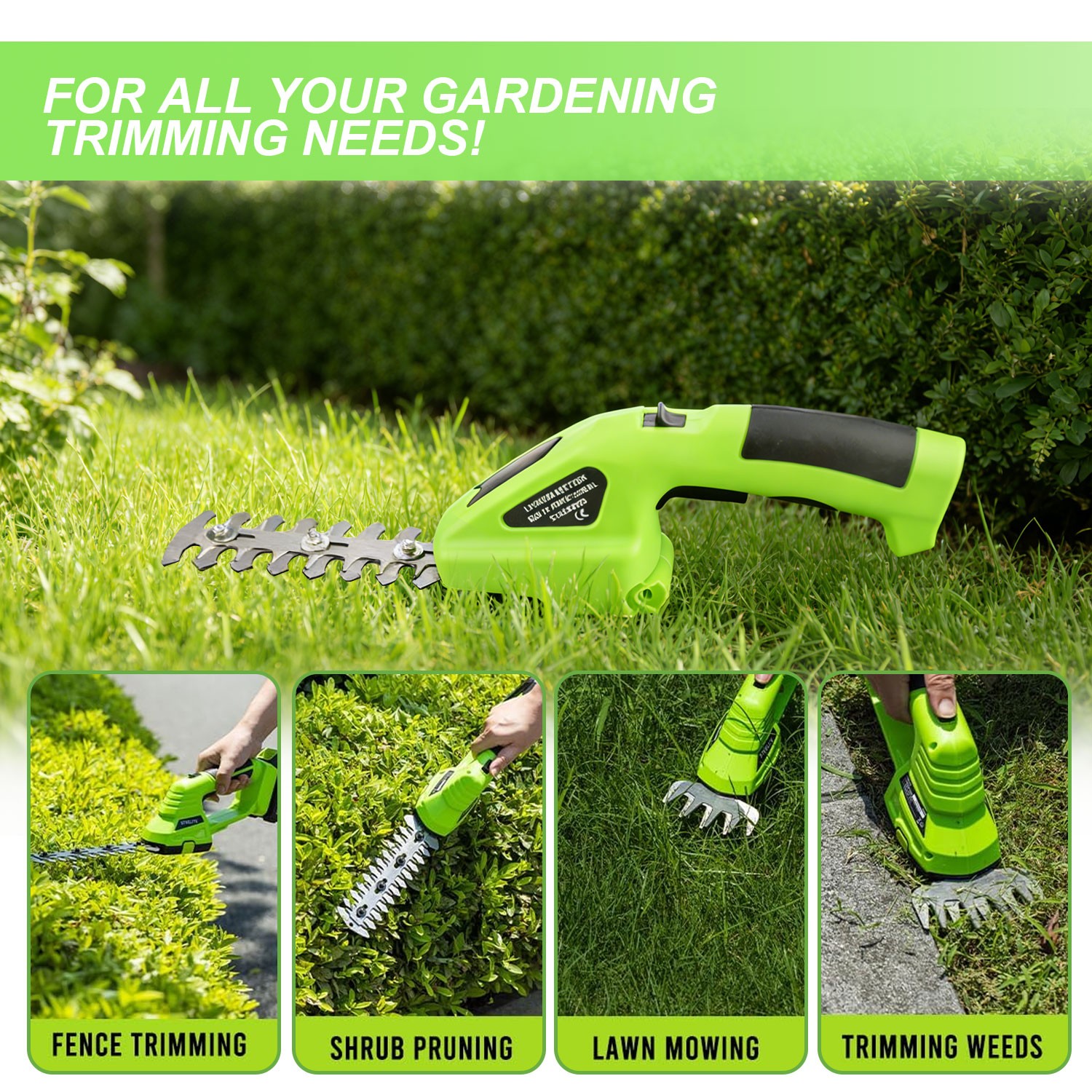 2 in 1 Cordless Grass Shear & Shrubbery Trimmer Handheld Electric Hedge Trimmer