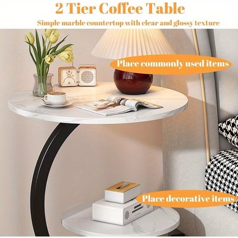 Minimalist White Wrought Iron Side Table – Sofa End Table & Coffee Table Combo