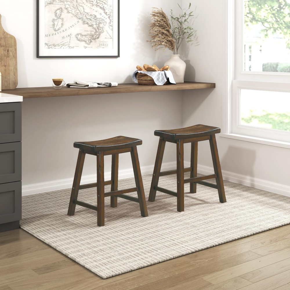 Saddleback Solid Wood Kitchen Height Stool Set of 2 - Saddle Kitchen Stool Di...