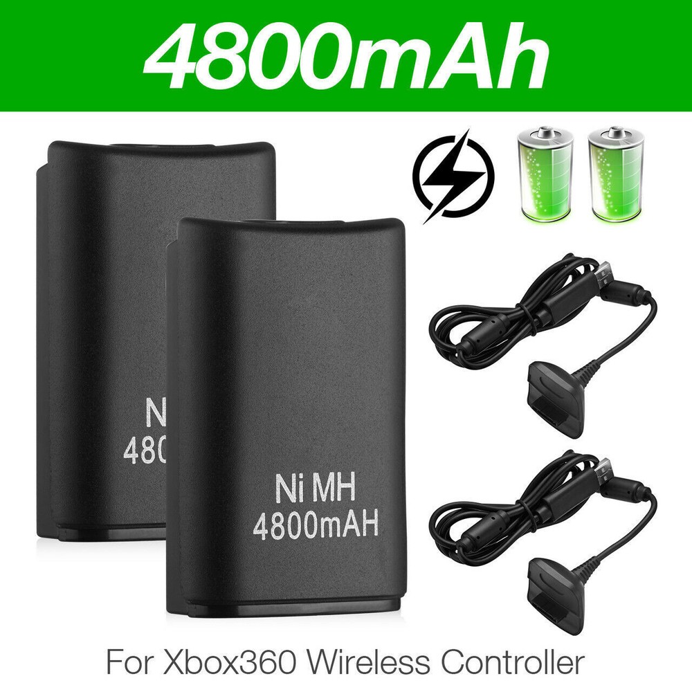 2 Battery Pack & Charger Dock For Microsoft Xbox 360 Wireless Controller Black