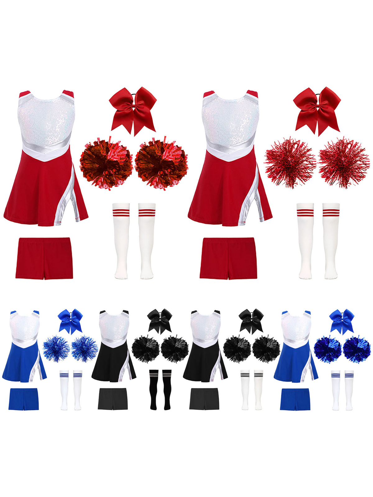 Kids Girls Cheer Leader Costumes Sequins Uniforms Shiny Cheerleading Outfits