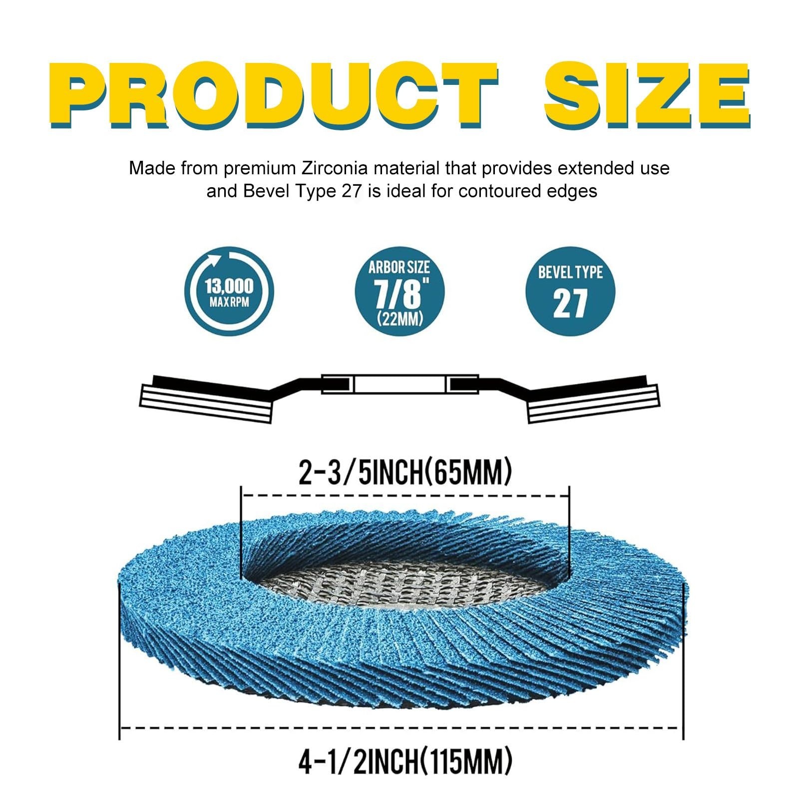 4-1/2" Zirconia Sanding Flap Discs 40 60 80 120 Grit 4.5" x 7/8" Grinding Wheels