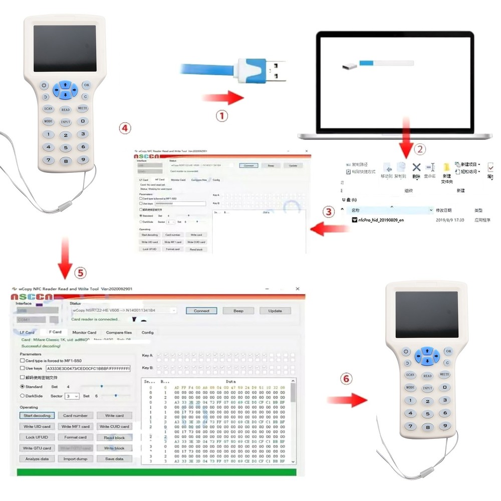 Plastic Handheld RFID/NFC Smart Card Reader Elevator Writer Copier IC ID Sensor