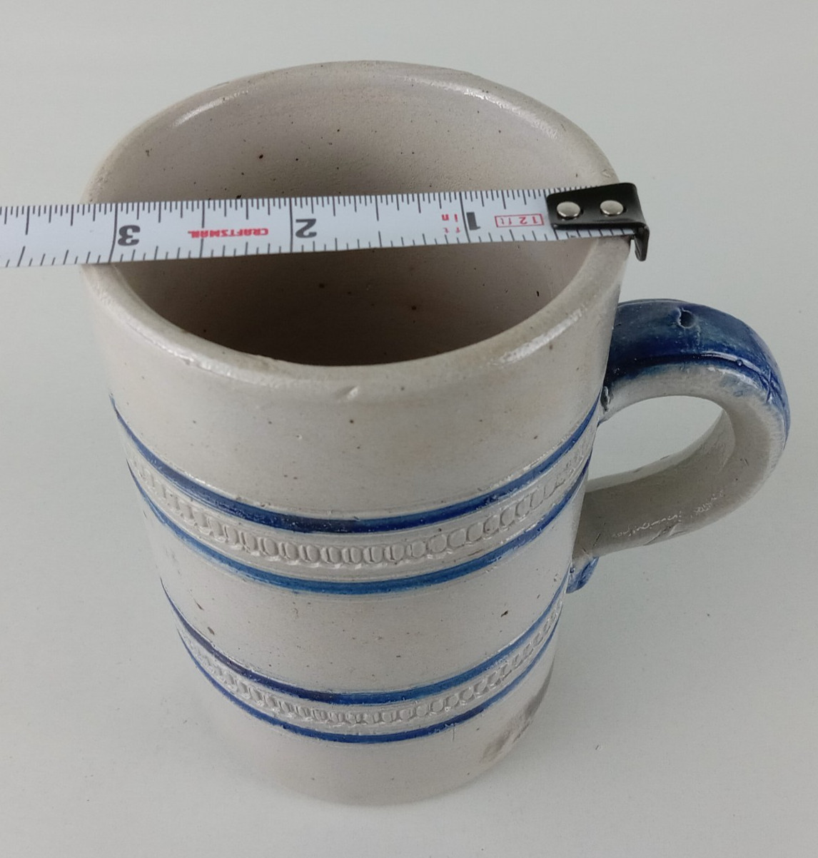 Antique German Salt Glazed Cobalt Decorated Stoneware Mug 5" Marked