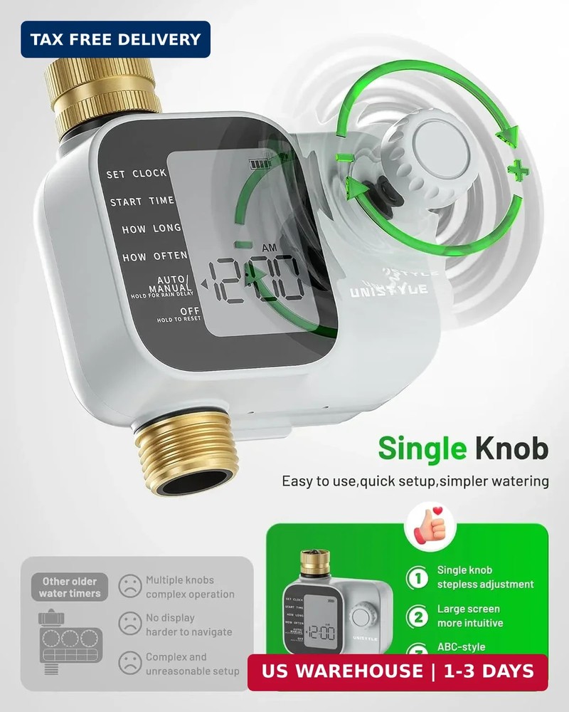 [2026 Upgrade] Sprinkler Timer with Brass Inlets & Outlets, Unistyle Programmabl