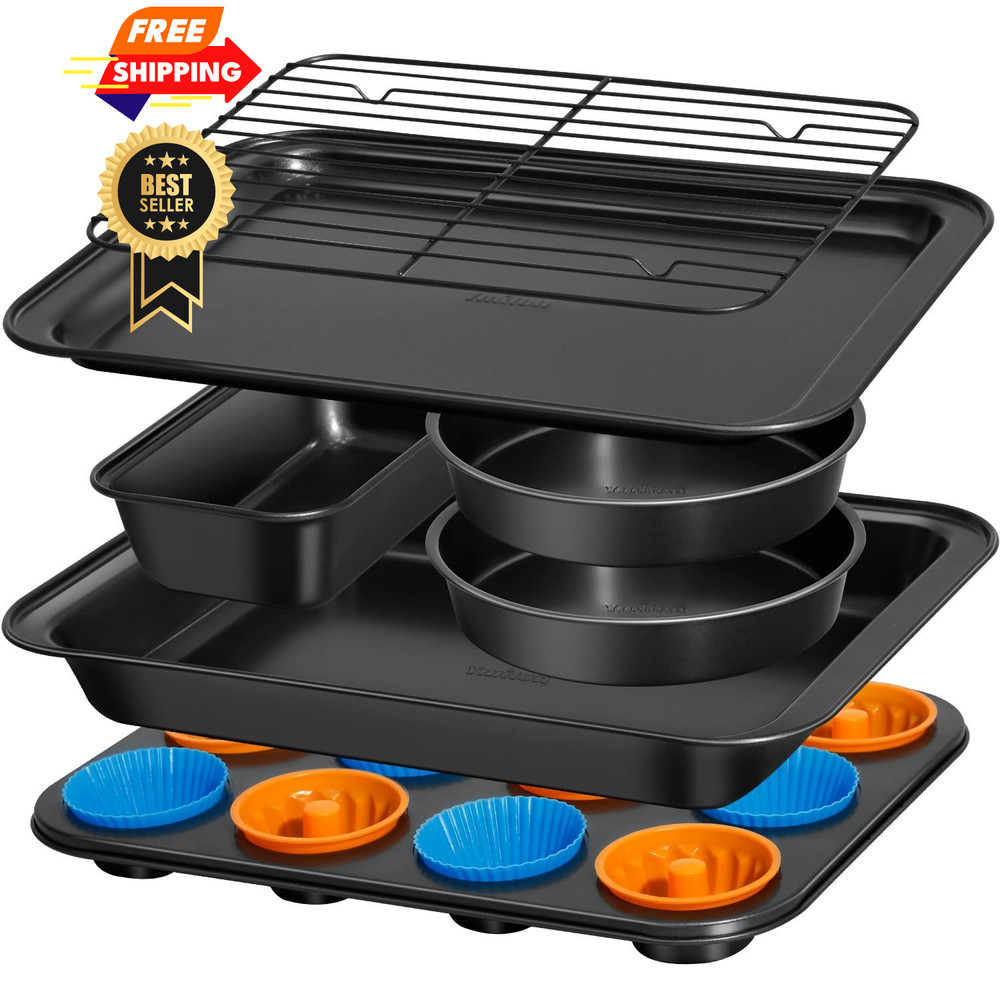 Ymiton Nonstick Baking Pans Set, 19 PCS Stackable Bakeware Medium, Dark Gray