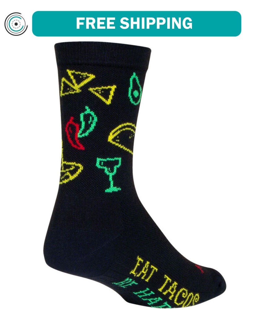 SockGuy Taco Life Crew Sock - 6", Small/Medium Stretch-To-Fit Sizing System