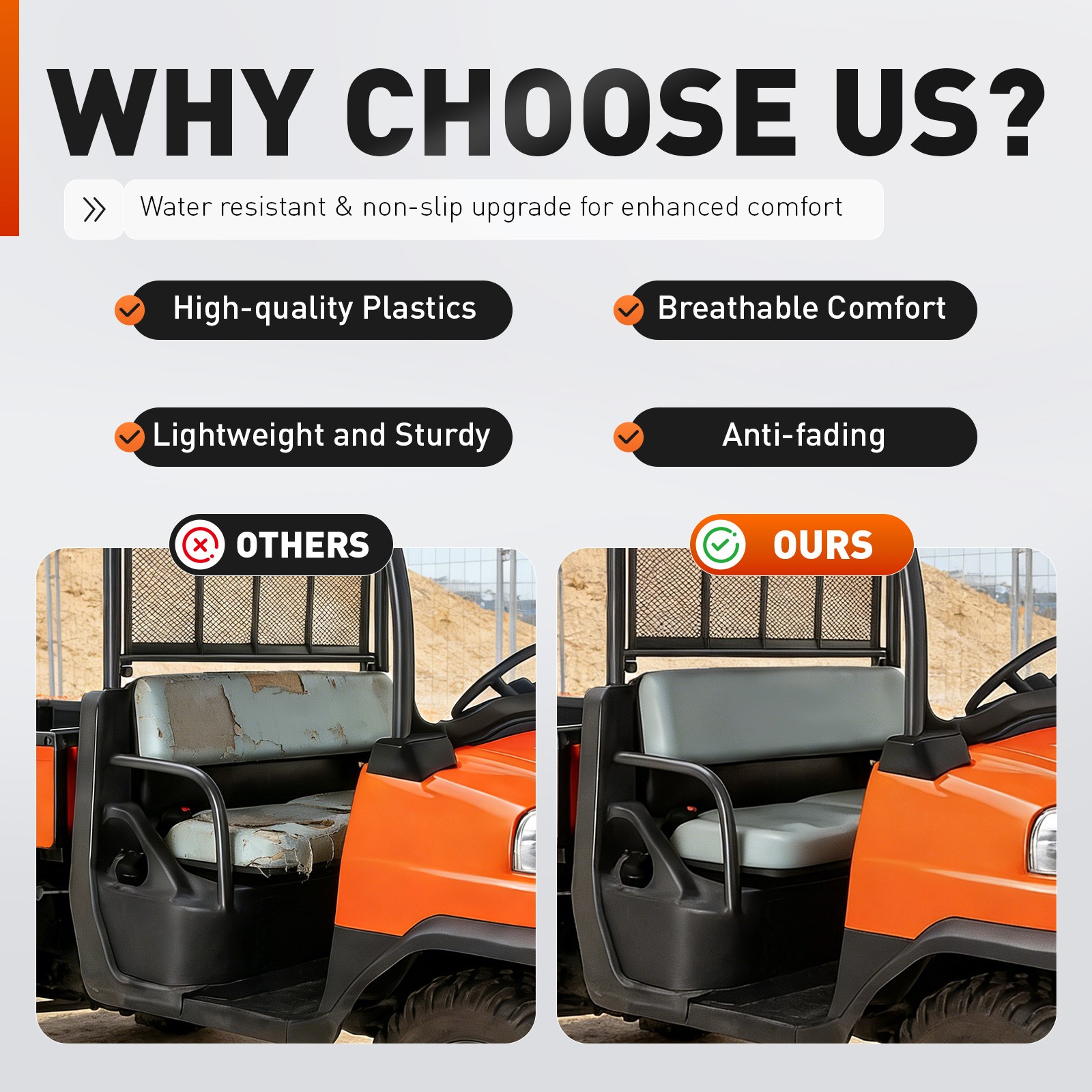 Gray Seat Bottom Cushion For Kubota RTV900 G6, R6, T6, W6, W6SE #K7561-56020