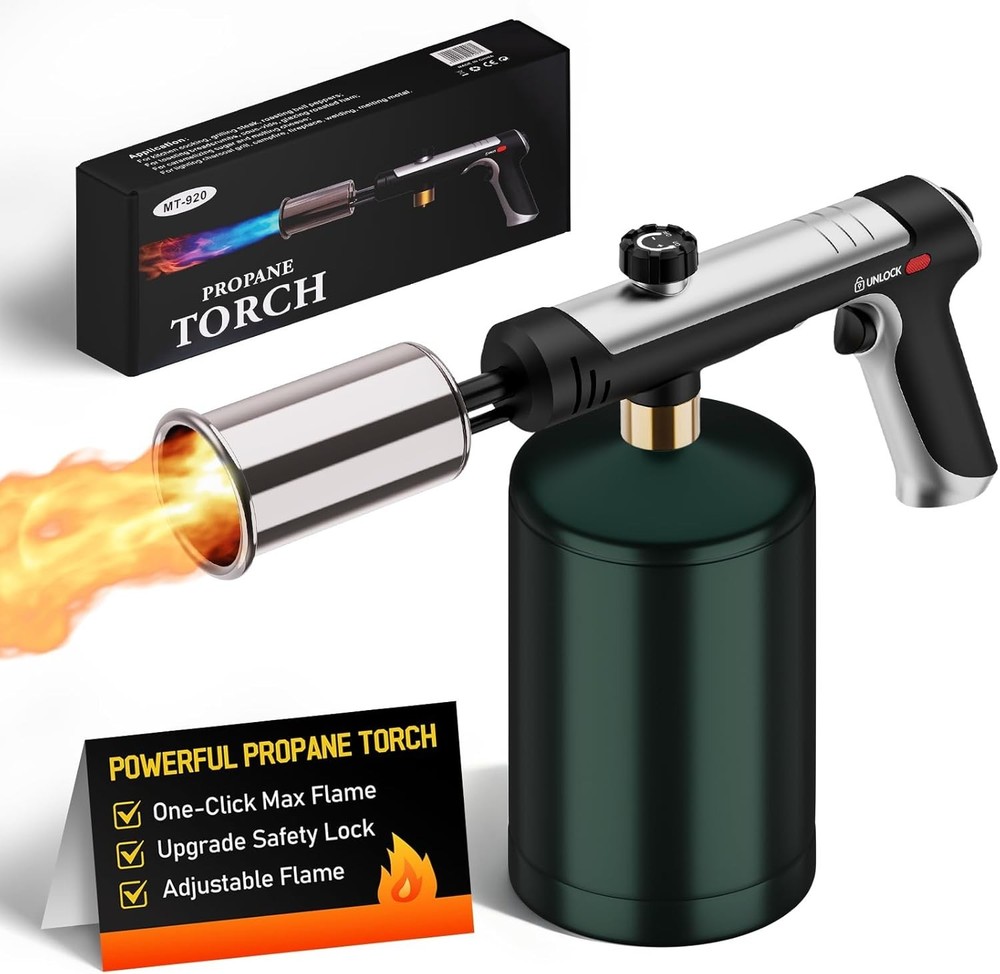 Powerful Propane Torch Gun,Kitchen Cooking Torch With One-Touch Max Fire, Cha...