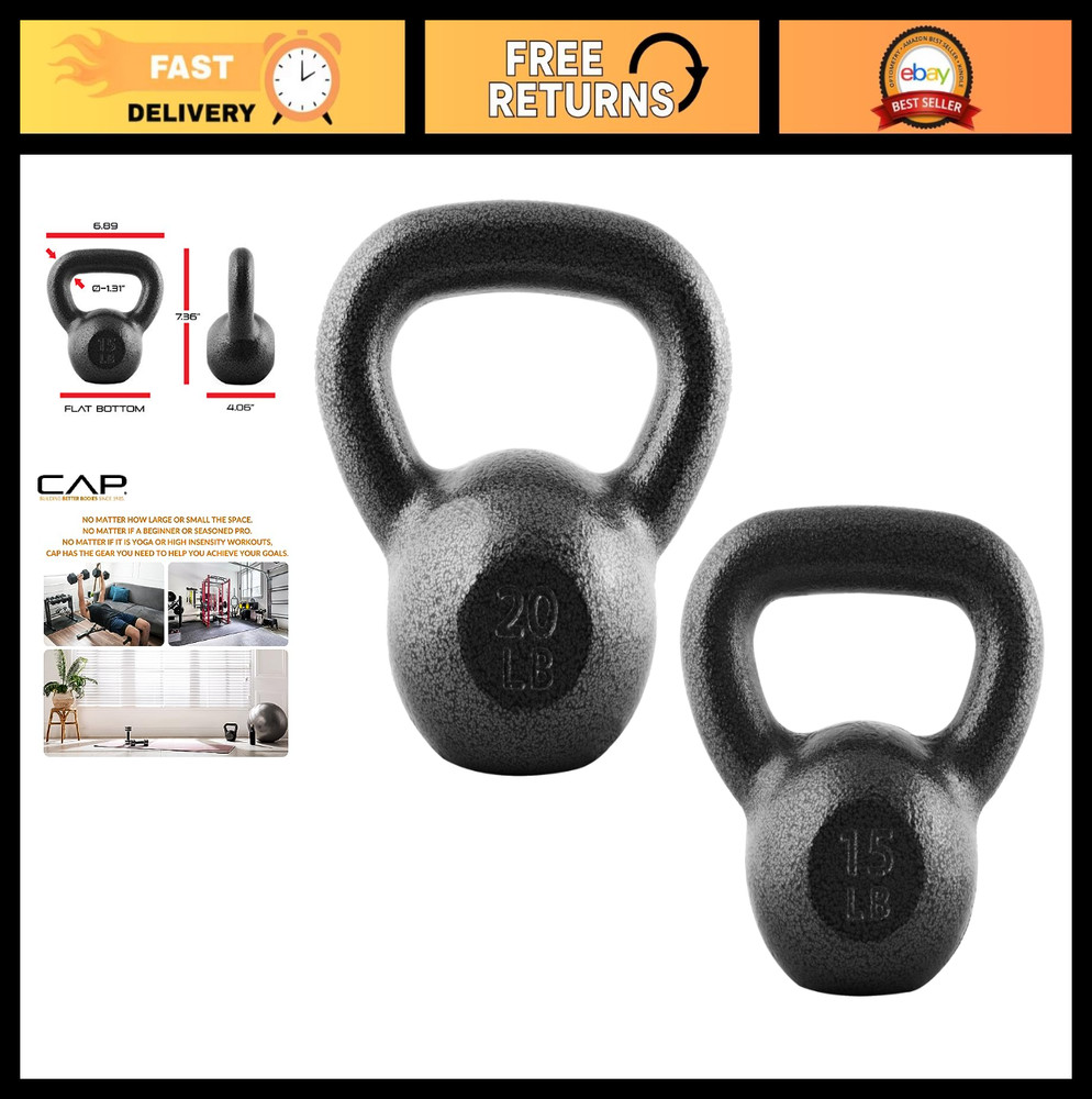 Cast Iron Kettlebell - Coated, Multiple Weights, Singles & Sets for Strength Tra
