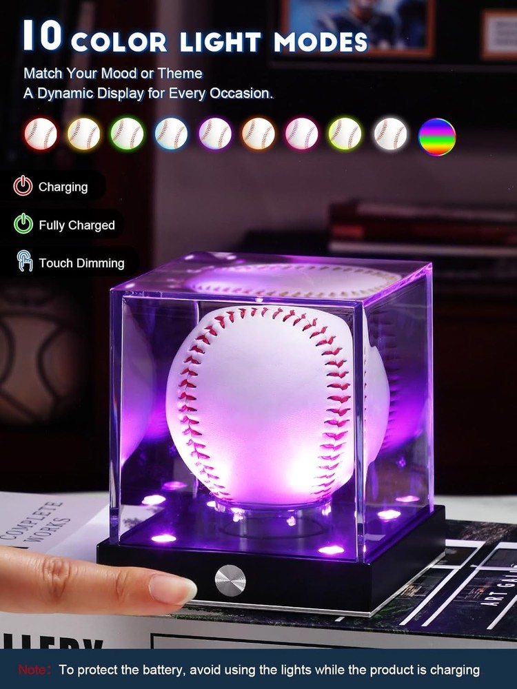 Baseball Display Case Clear Acrylic Cube with LED