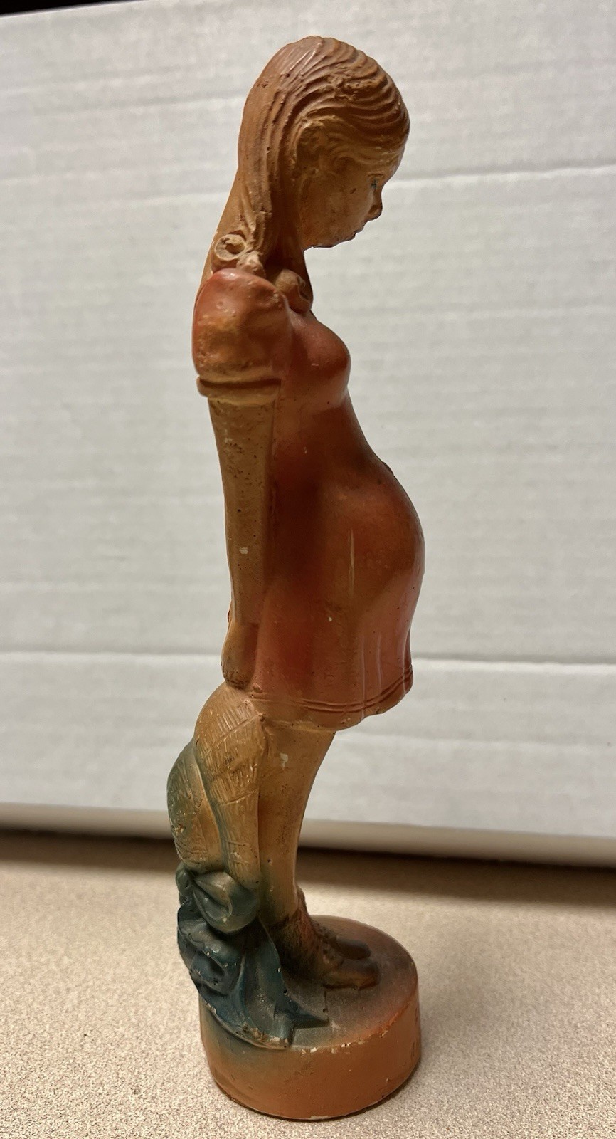 WWII Kilroy Was Here Chalk Ware Plaster Pregnant Figurine, 9 1/2” Tall Rare Find