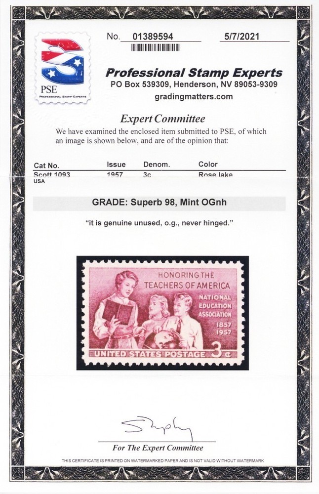 1093, Mint Superb NH 3¢ - PSE Graded 98 ** Stuart Katz