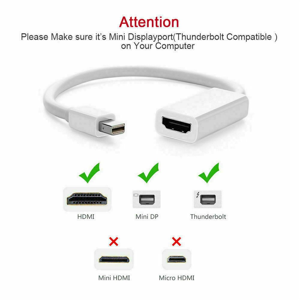Mini DP Thunderbolt To HDMI Cable Converter For MacBook Surface Mac iMac