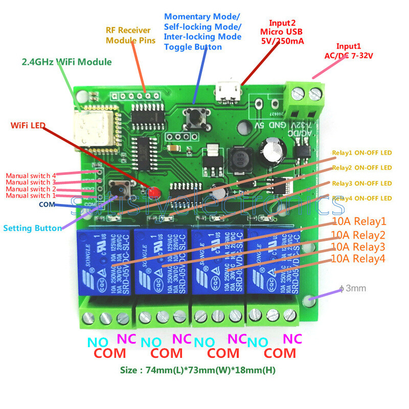 4 Channel WiFi Delay Relay Switch APP Wireless Remote Control Module