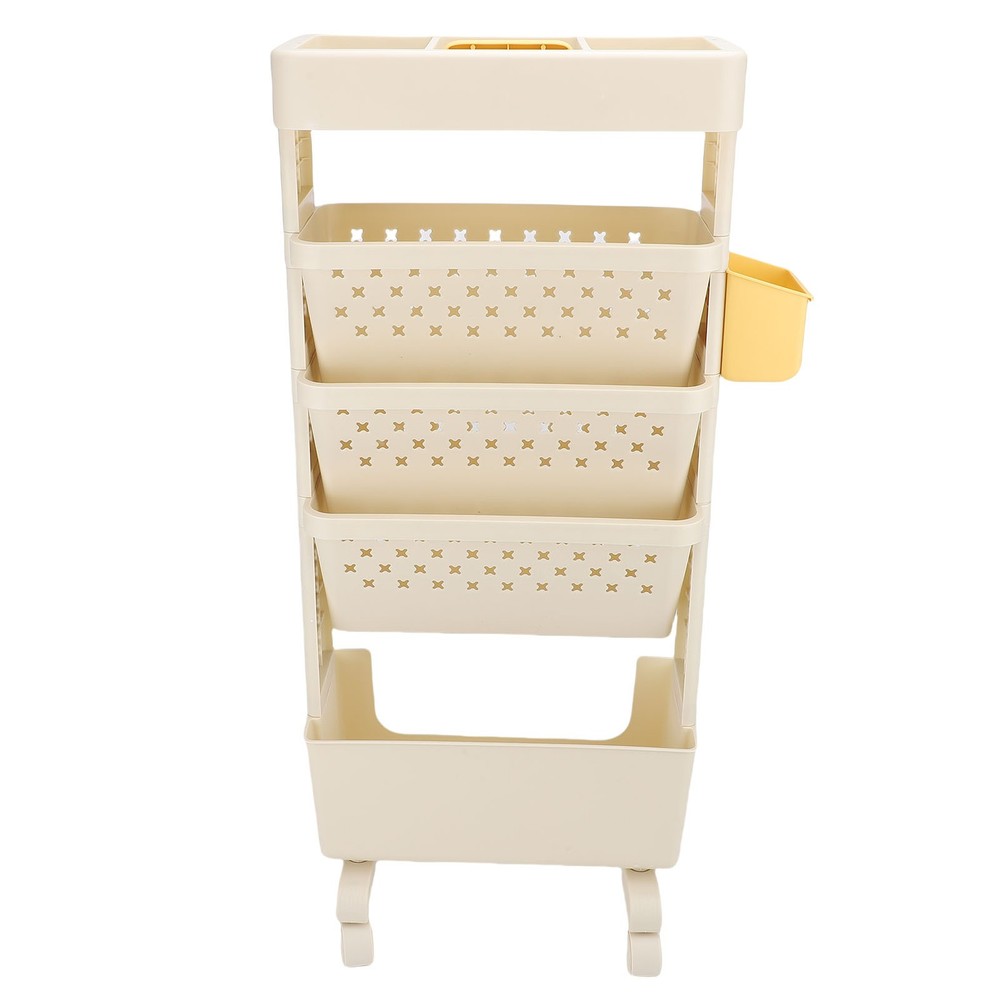 Rolling Book Cart 5 Tier PP Multi-Functional Movable Storage Book Rack White