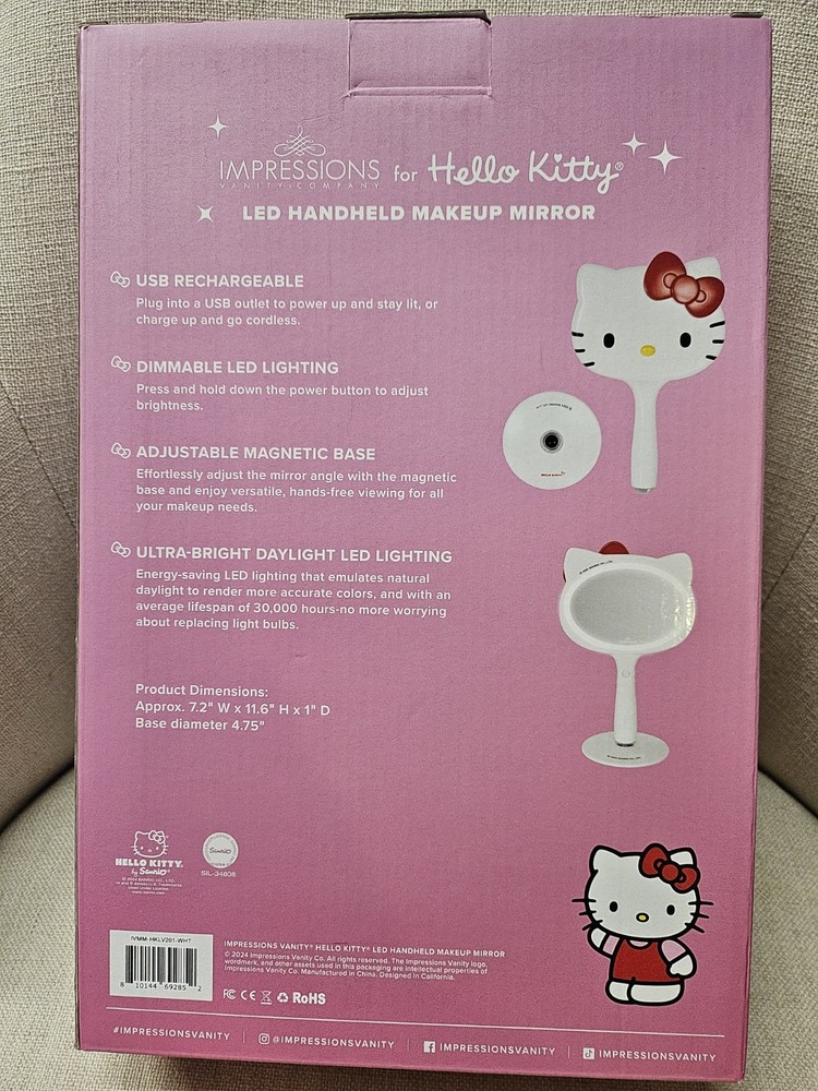 Impressions For Hello Kitty Led Handheld Makeup Mirror NEW