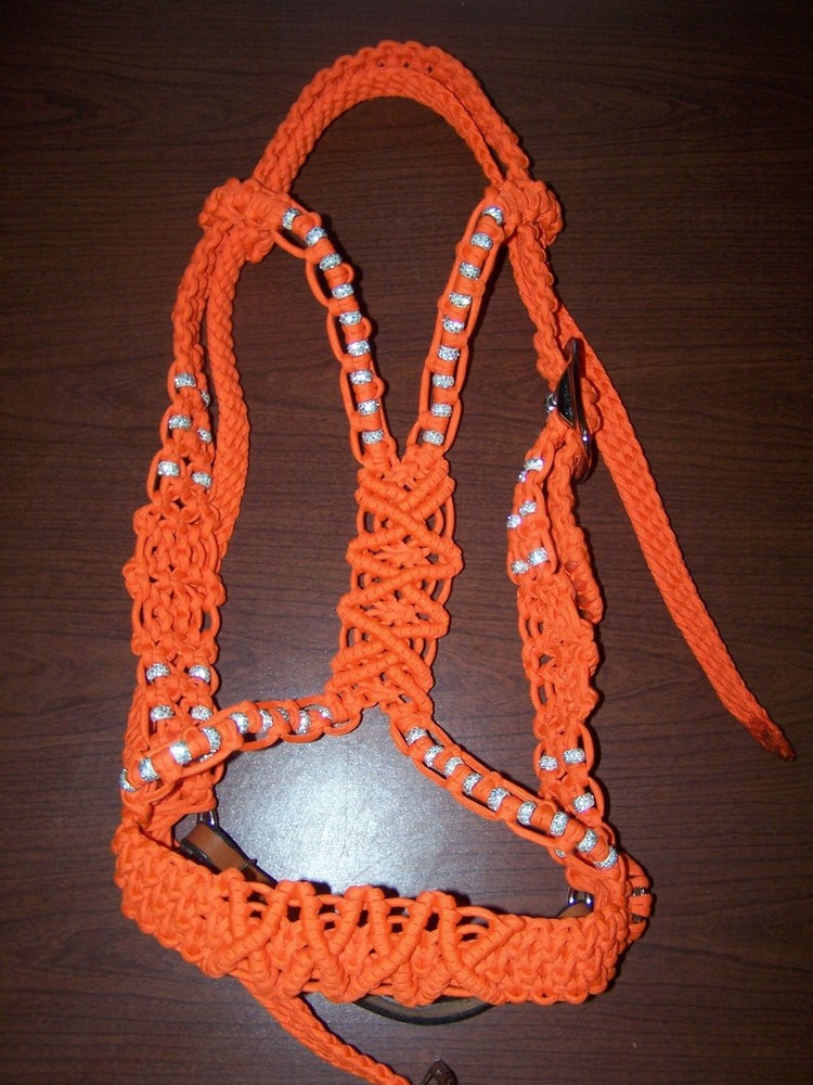 Orange Sidepull Headstall with Rhinestone Beads NEW