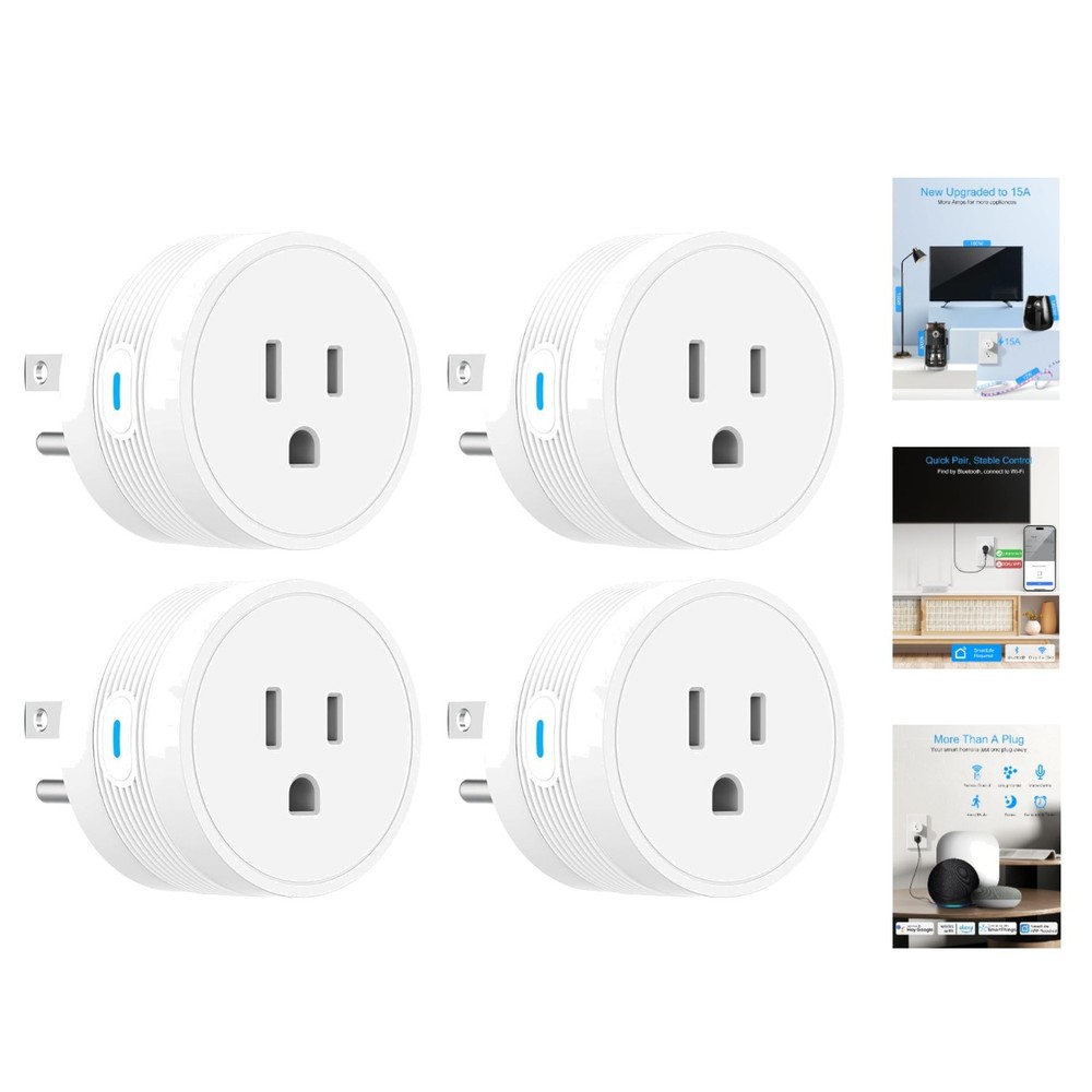 Powerful Bluetooth & Wi-Fi Smart Plug - Alexa & Google Assistant Ready 4-Pack