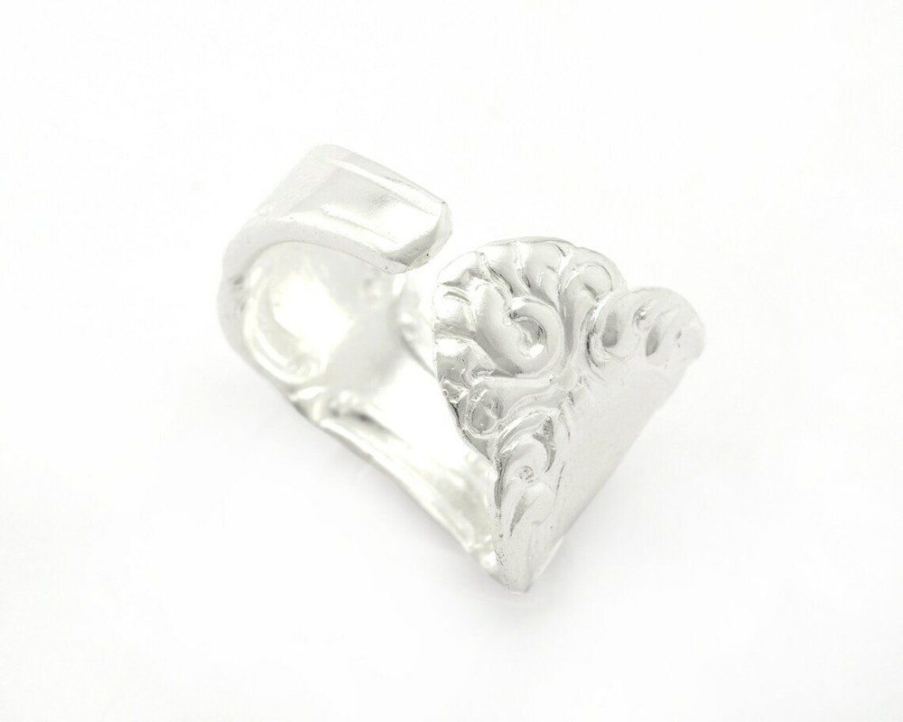 Spoon Ring Flower Patterned Adjustable Shiny Silver Plated Brass 8US size 3221