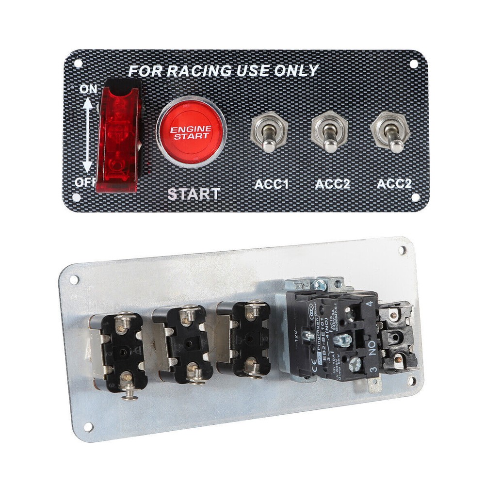 Carbon Ignition Switch Panel Engine Start Push Button LED 12V Toggle Racing Car