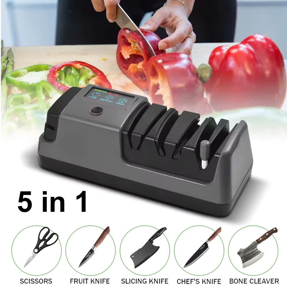5 in 1 Electric Knife Sharpener-3 Rotational Speed Adjustable Knife Sharpener