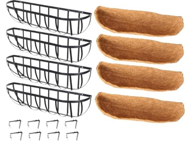24 Inch Window Box Planters 4 Pack with Coco Liners, Rustproof 24inch/4pack