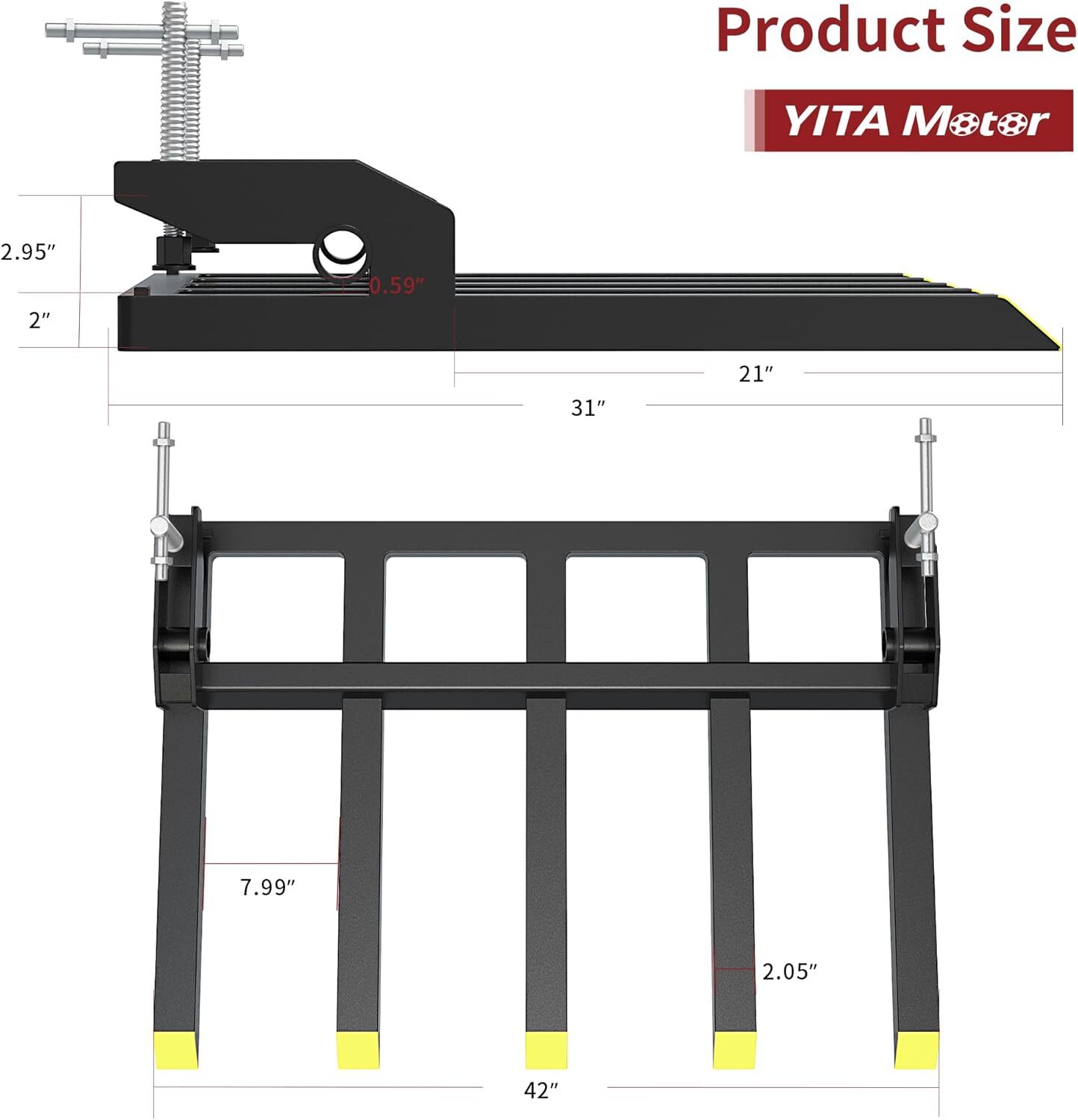 Clamp on Debris Forks for 42" Bucket Pallet Skid Steer &Tractor Loaders 2500 LBS