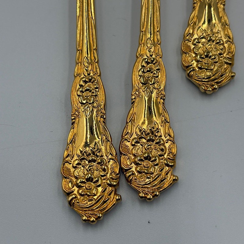 Bundle 5 Gold Electroplated Stainless Steel Flatware Teaspoons Spoons Long