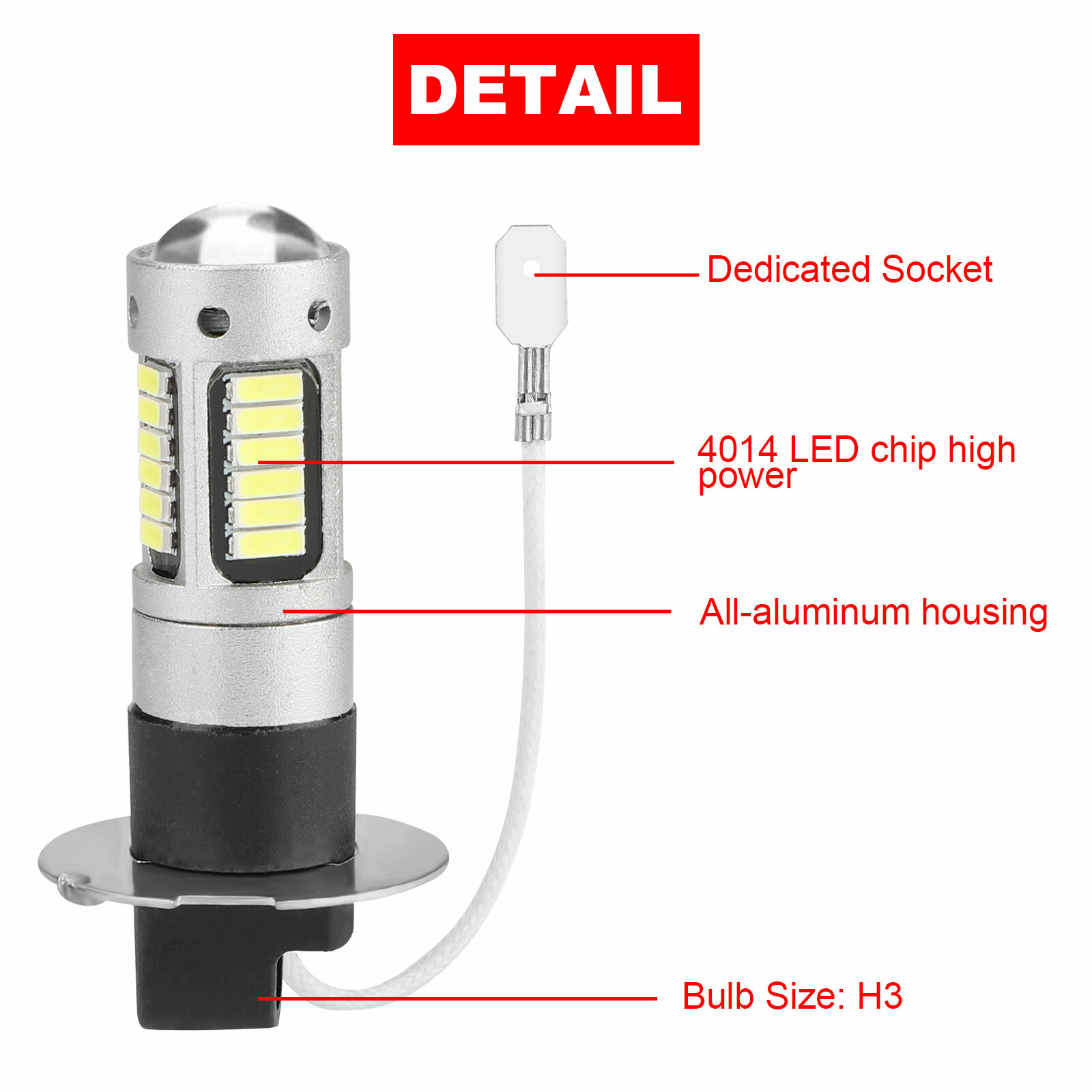 2PCS H3 LED Fog Driving Light Bulbs Conversion Kit Super Bright DRL 6000K White