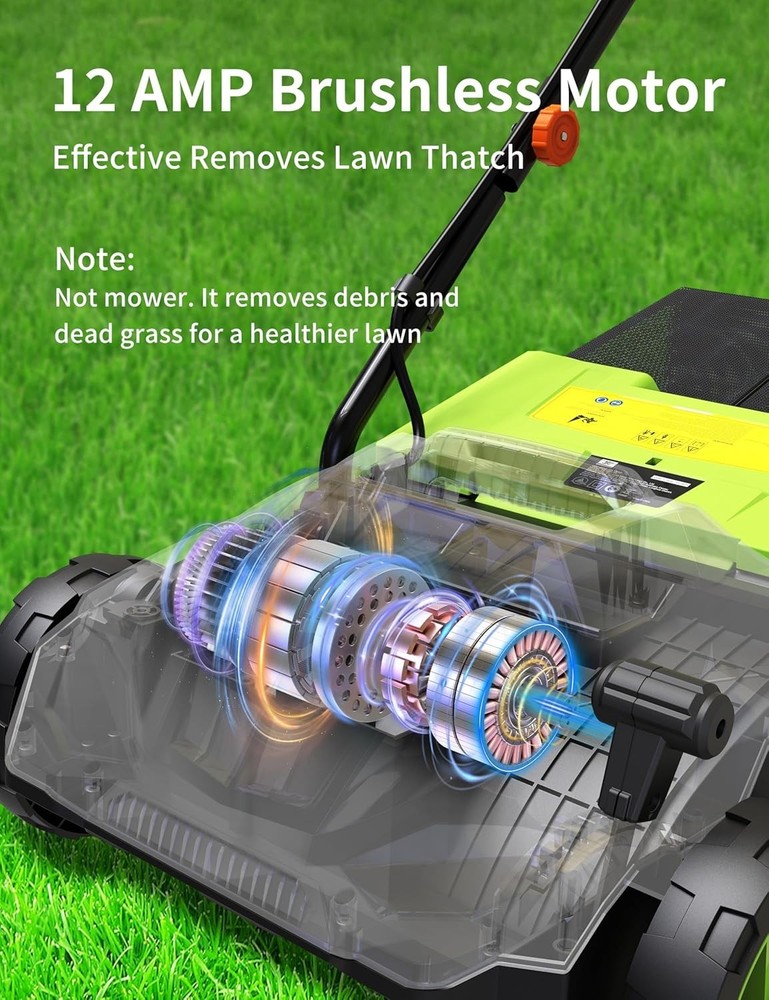 Powerful Foldable Electric Dethatcher with Collection Bag and Depth Adjustment