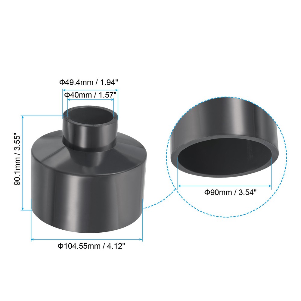 PVC Reducer Pipe Fitting 3.5x1.6" Socket Coupling Adapter Connector, Grey