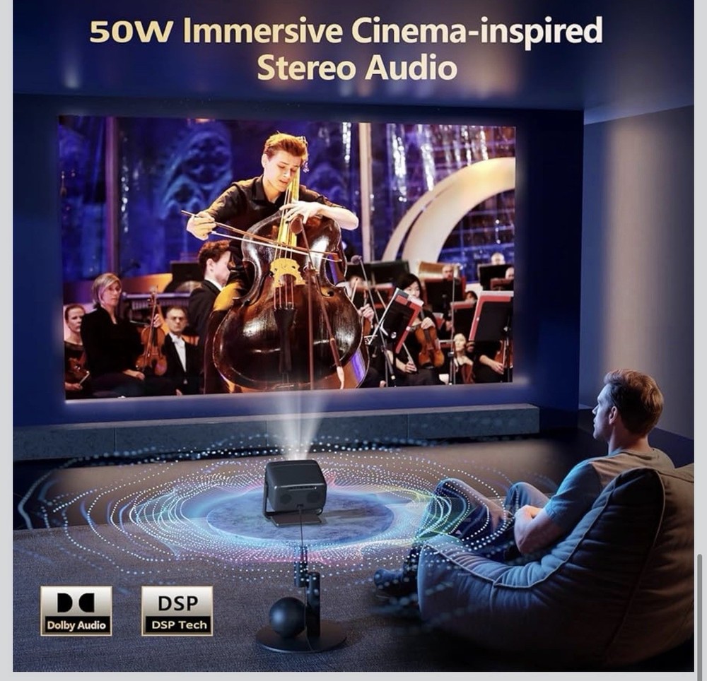 Short Throw 360 Stand4k Projector WiFi and Bluetooth, Auto Focus, Auto Keystone