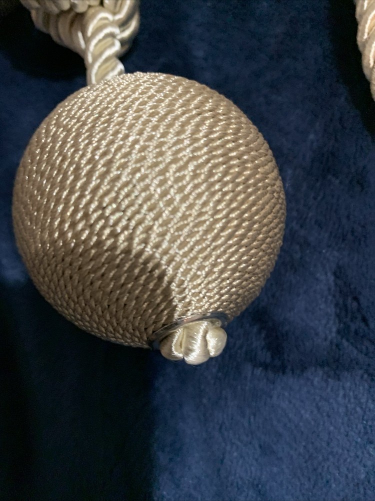 Drapery Tie Backs Pair twisted cord With Large Beige Balls