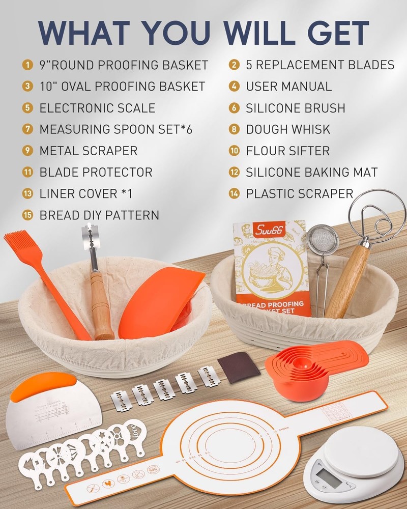 30-Pc Sourdough Bread Baking Kit with Banneton Baskets, Scale & Spoons Set Tools