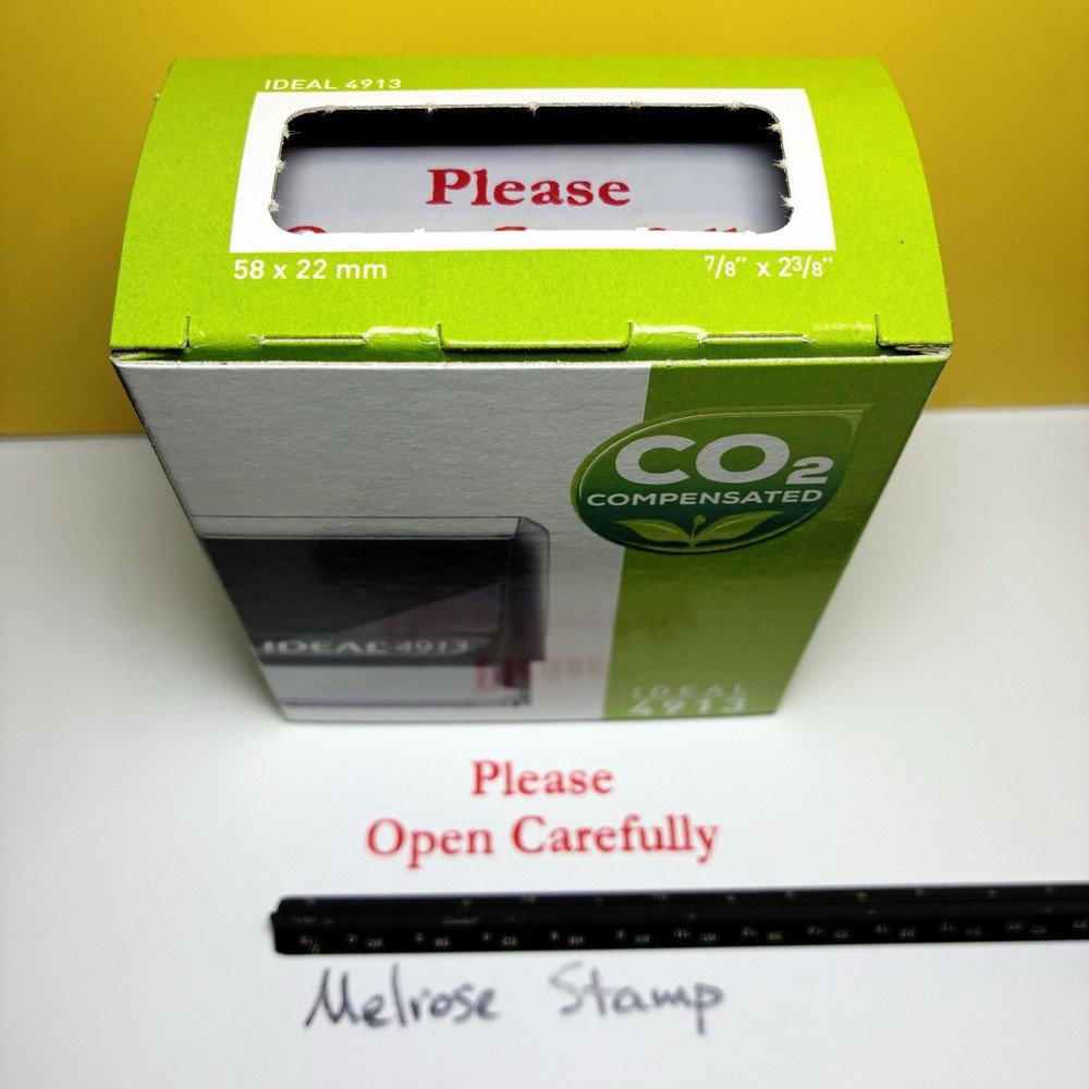 Please Open Carefully Rubber Stamp Red Ink Self Inking Ideal 4913 Large