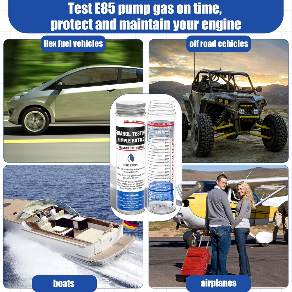 2 Pack E85 Ethanol Tester Bottle, E85 Fuel Gasoline Octane Level Tester with Wid