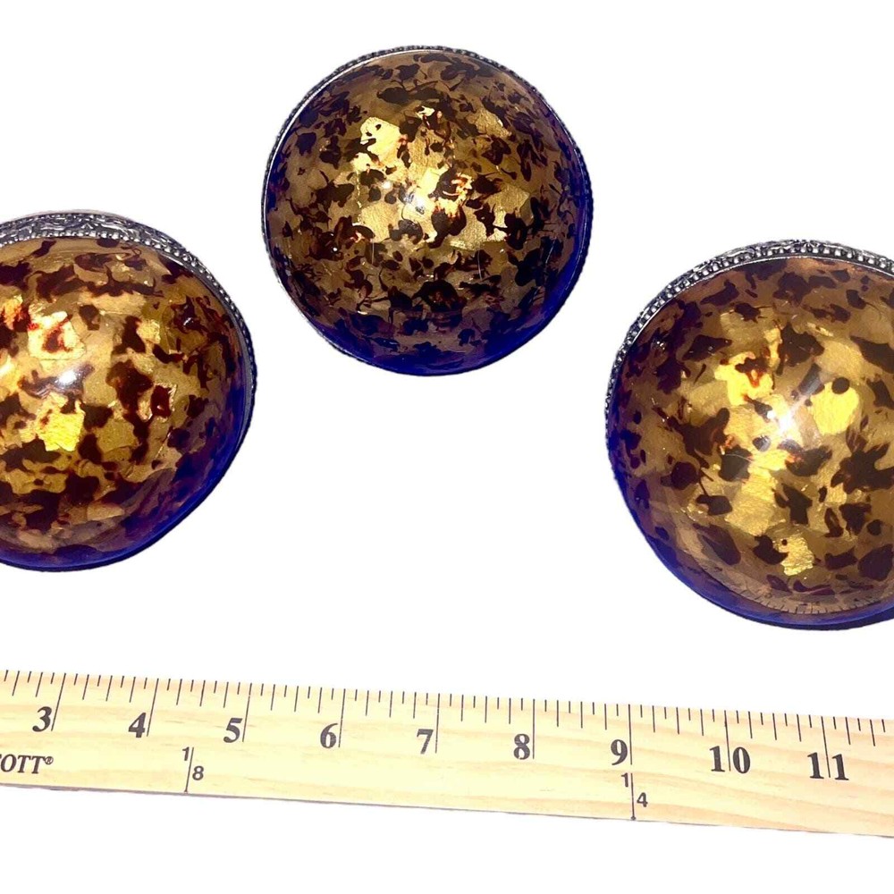 3 Decoritive Orb Set - Zebra, Leopard, Silver 4 inch diameter