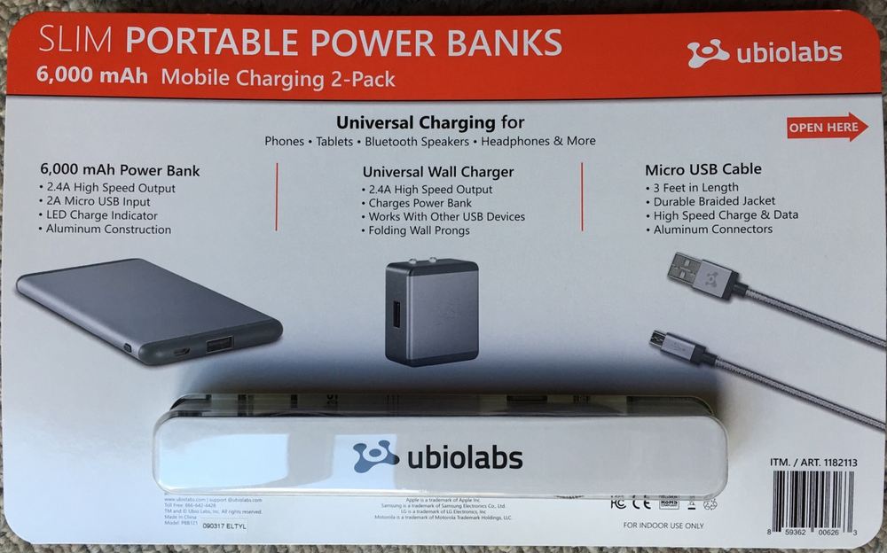 2 Ubio Labs Slim Power Banks 6000mAh RAPID CHARGE Micro USB Android, iPhone ++