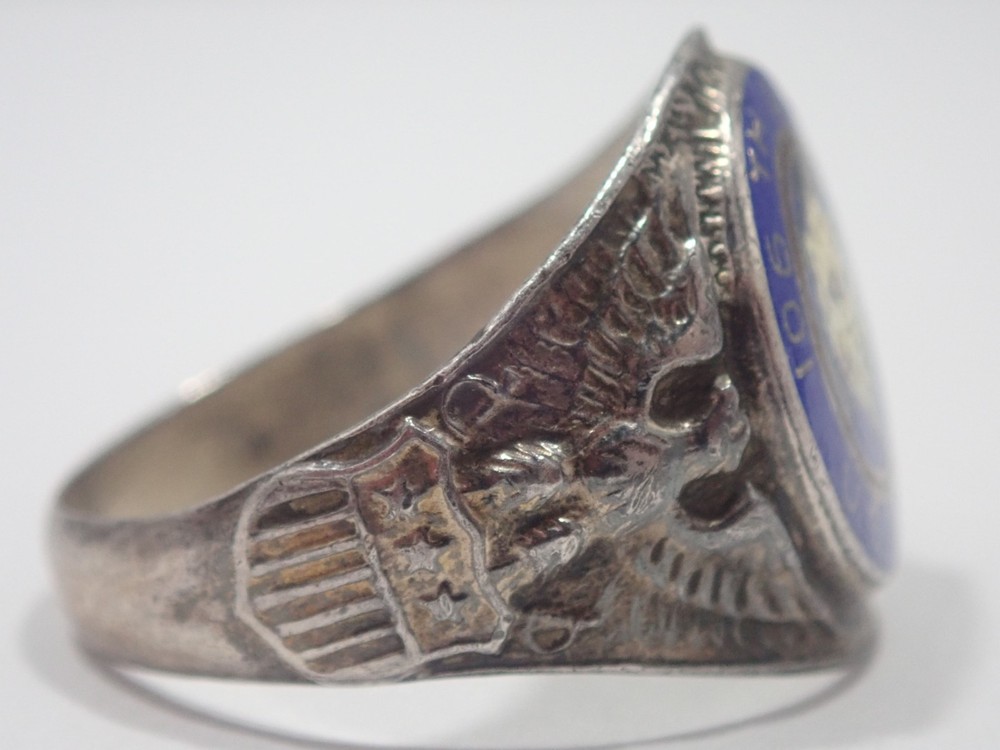 WWII 106th DIVISION USA US ARMY STERLING SILVER ENAMEL UNIT SIGNET RING SZ 11.5