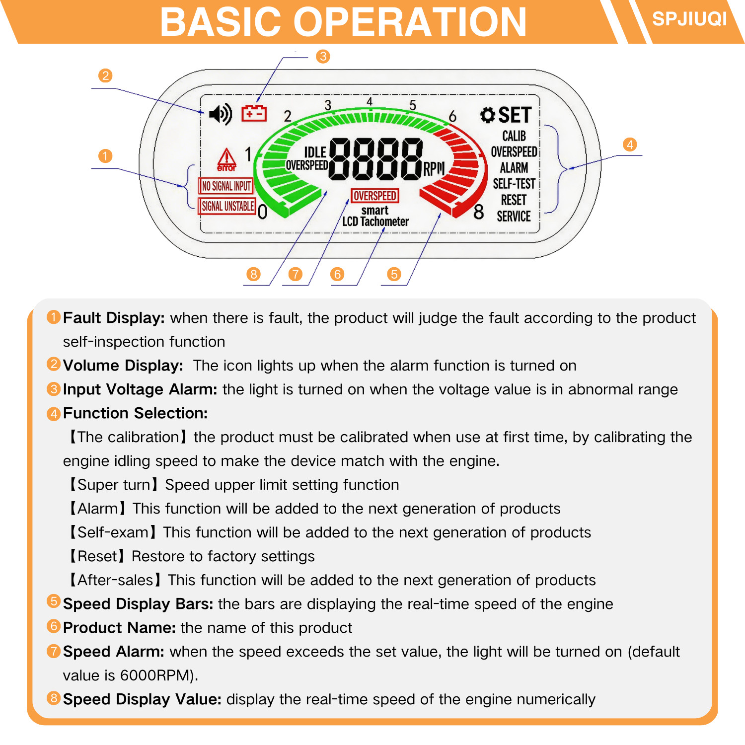 Horizontal LCD Digital Tachometer Gauge DC 9-36V Sunshade Waterproof -10~50°C