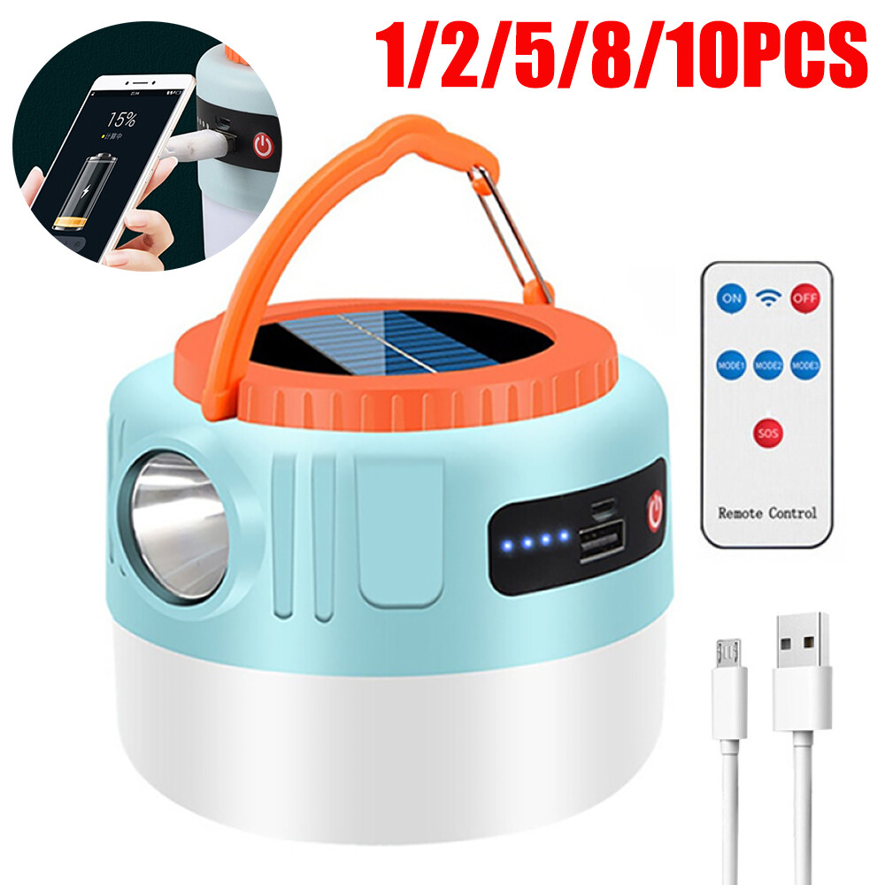 Solar Camping LED Lamp USB Rechargeable Tent Light Outdoor Hiking Remote Lantern