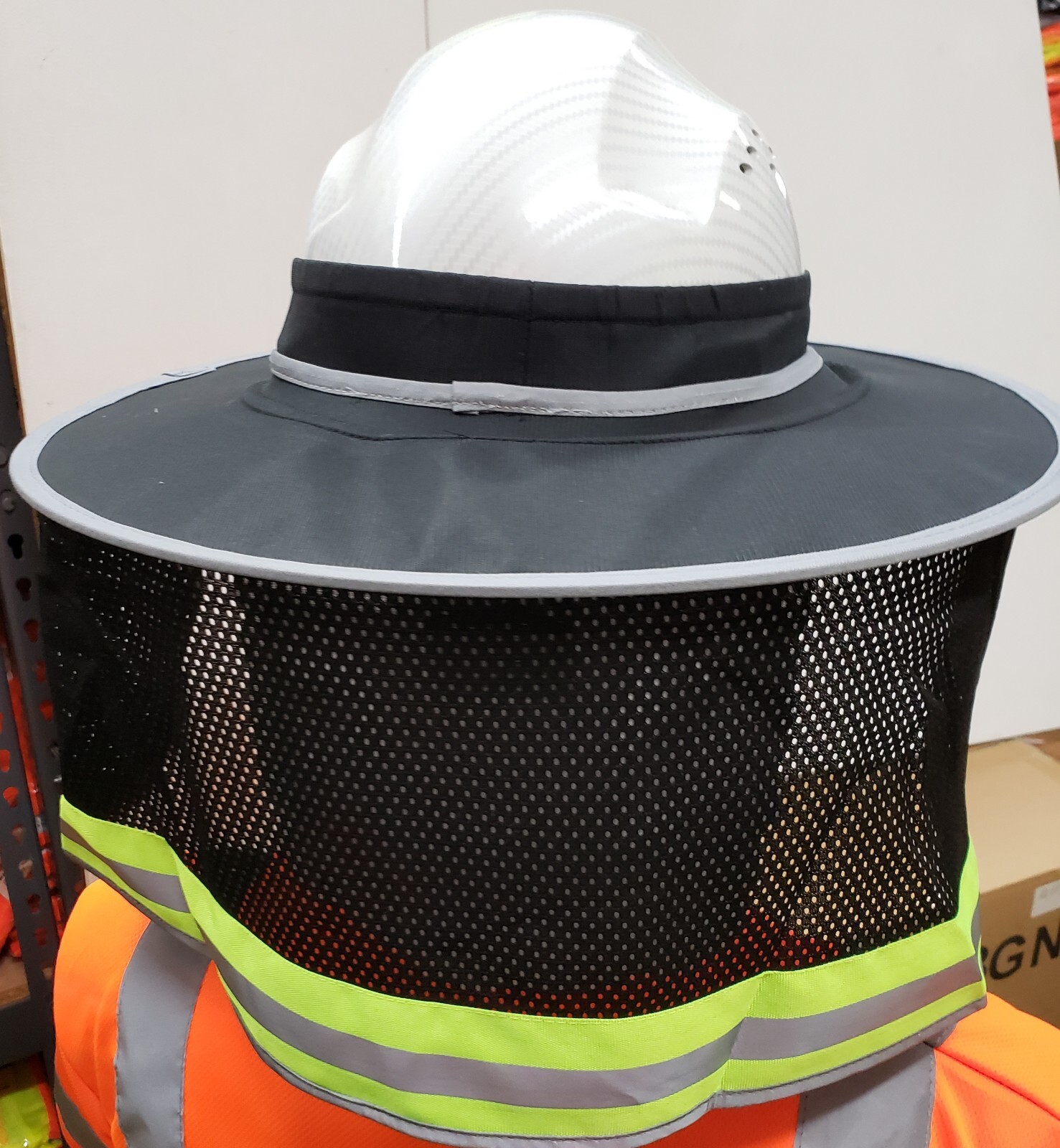 Hard Hat Sun Shade Visor Full Brim Mesh Neck REFLECTIVE STRIPE (NEW DESIGN)
