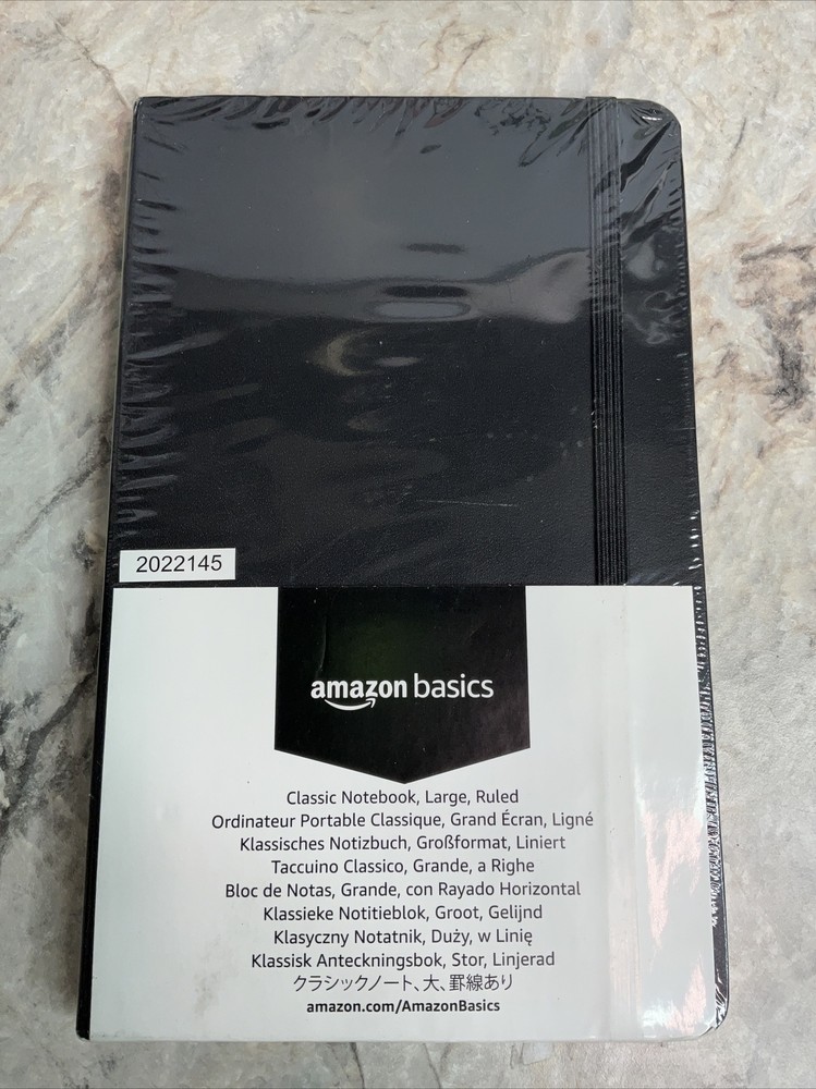 AmazonBasics Classic Lined Notebook, 240 Pages, Hardcover - Ruled Black Journal