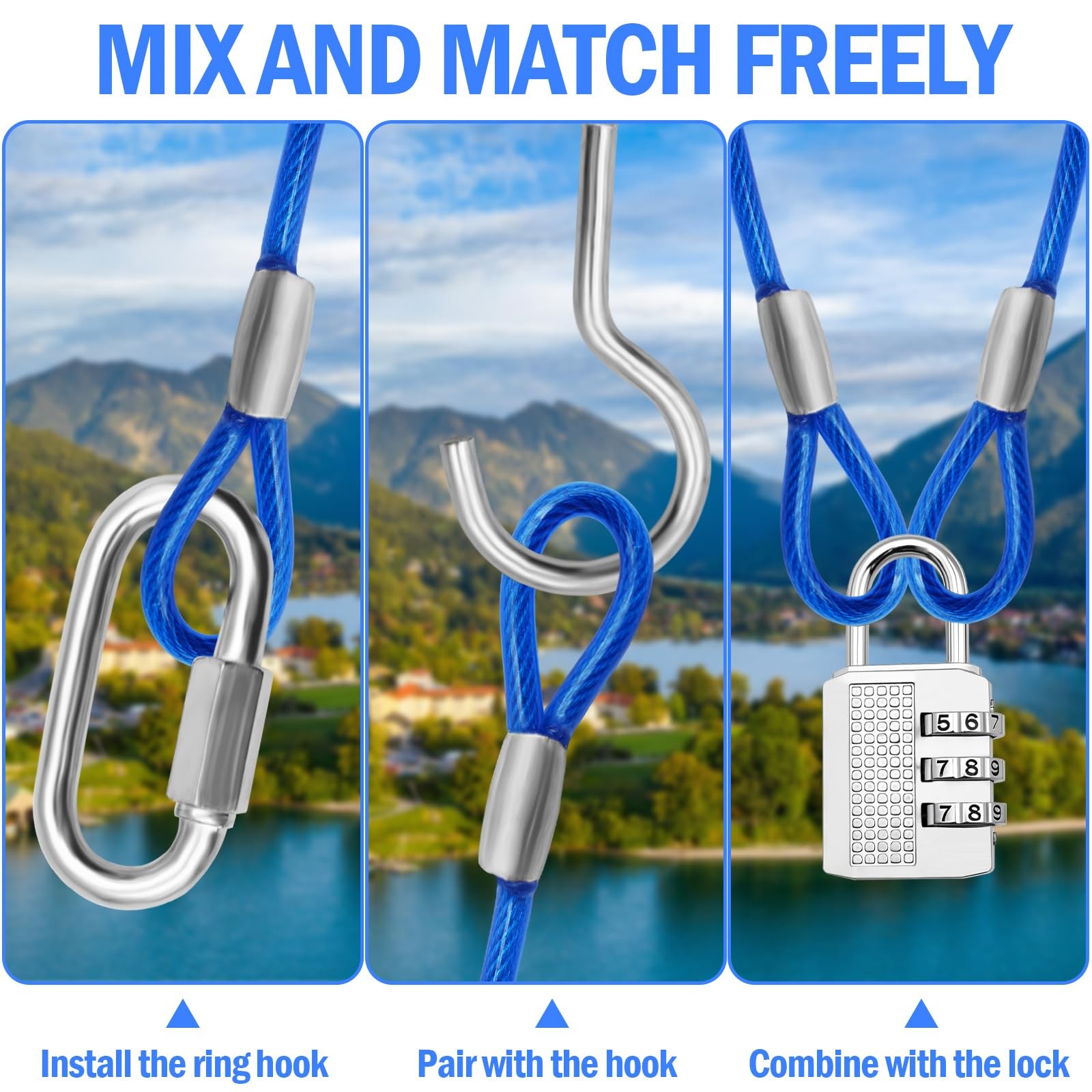 4FT （3/16 Inch） Steel Security Cable with Loops - Flexible Wire Rope Versatil...