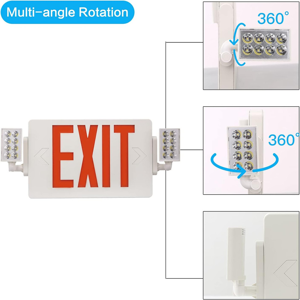 UL Listed LED Red Exit Sign Combo with Battery Backup - 2 Pack